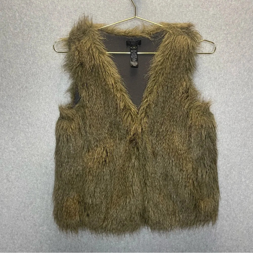 J Crew Silk and Vegan Faux Boho Hippie Fur Vest